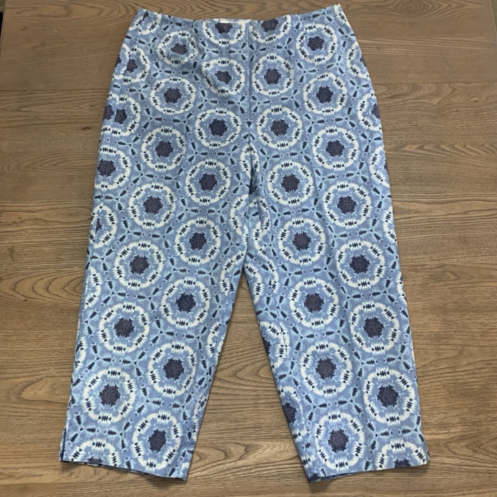 Talbots Petites 12P Blue Geometric Print Stretch Capri Cropped Pants NWT